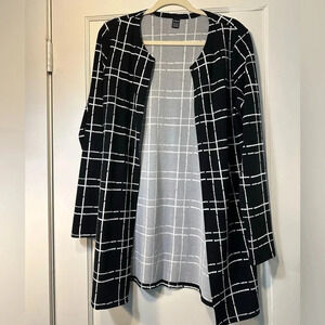 SHEIN Black and White Grid Print Open-Front Cardigan (Size L)